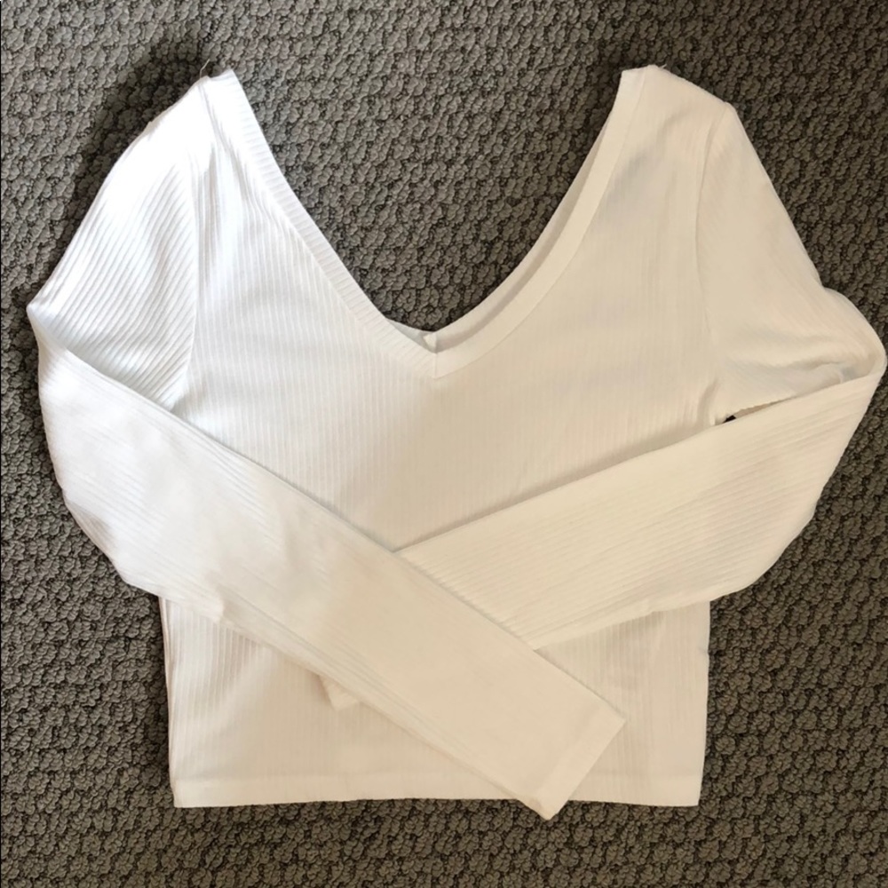 White Top Shop long sleeve ribbed crop top